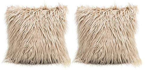 Dricar 2Pcs Fluffy Pillow Case Mongolian Faux Fur Pillow Cover 18 x 18in