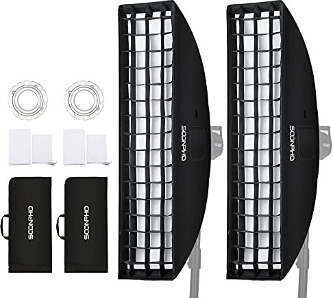 Soonpho 2PCS 22 x 90cm/9 x 35 Beehive Honeycomb Strip Grid Softbox Bowens Mount for Studio Flash and Other Strobe Lighting&Carry Bag