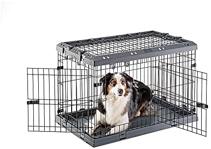 Ferplast Dog Crate Dog Cage Folding Cage for Medium Dogs, Chew Resistant Plastic Base Metal Cage, Divider and Wheels included, Double lock, 3 Doors, M, 92 x 59 x h 63 cm.