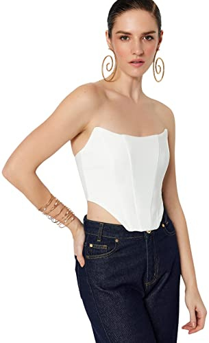 Trendyol Glam - Bustino da Donna in Tessuto, Senza Spalline, vestibilità Regolare, Bianco, 38 EU