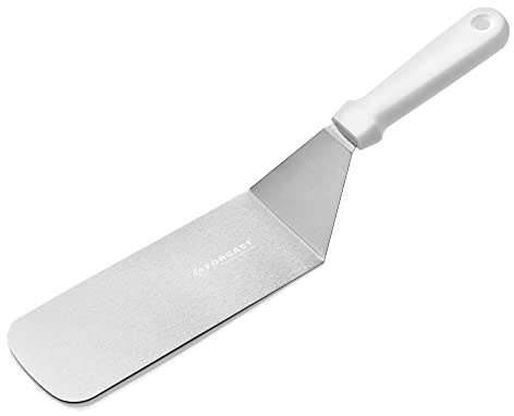Forgast Spatule à gâteau coudée | Acier inoxydable | Longueur 36,5 cm | Large spatule de service | Pour étaler la pâtisserie | Poignée en plastique blanc | Facile à nettoyer