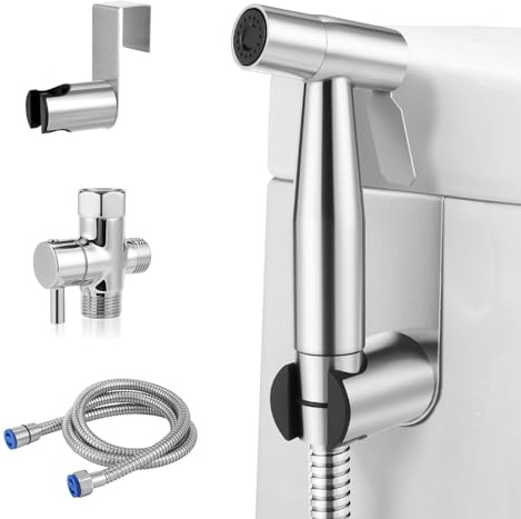 Handheld Bidet Sprayer for Toilet – Stainless Steel Adjustable Pressure Bidet Sprayer Kit with Brass T-Valve – Multipurpose Toilet Bidet Sprayer for Feminine Hygiene, Baby Cloth Diaper & Pet Wash