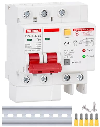 DIHOOL blitzschutz fi schalter mit surge protector Überstromschutz hutschiene(10A 2 polig 30MA 230V)