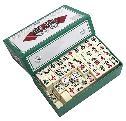 CJBIN Mini Mahjong - 144 carreaux - Kit de mahjong - Portable - Traditionnel chinois - Avec sac de transport - Étui de voyage - Kit de jeu Mahjong avec 2 dés - Pour la famille, les loisirs, les