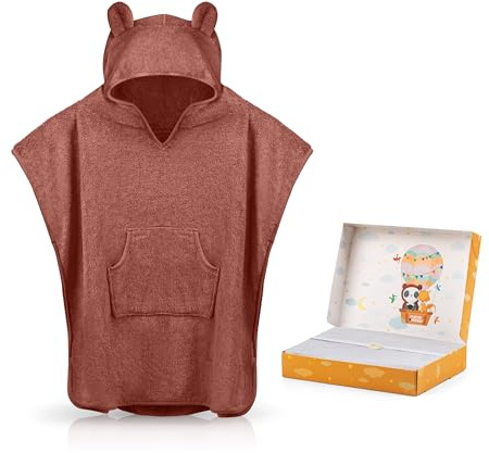 Fuchs&Panda® Badponcho Extra Varm, Mjuk Och Gosig (100% Bambu) | Baby Och Barn | Handduk Poncho Med Bra Presentförpackning (Lila-Röd)