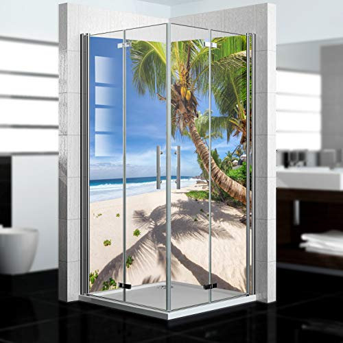 dedeco Pannello posteriore doccia impermeabile, motivo: spiaggia V1, vernice UV lucida, 2 x 100 x 210 cm, come pannello posteriore per il bagno per la sostituzione delle piastrelle, come parete