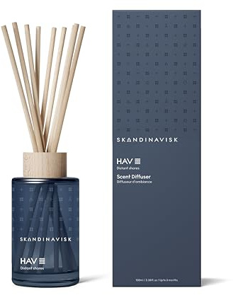 Skandinavisk HAV 'Meer' Duftstäbchen Diffusor mit 8 Stäbchen; Duftnoten: Salziges Sprühwasser (Gischt) und Seegras, Weißdorn und Strandrose, 100 ml.