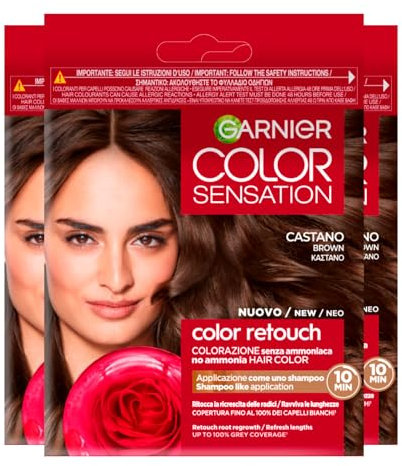 Garnier Color Sensation Color Retouch Tinta Capelli Colorazione Permanente per Ricrescita Copre il 100% dei Capelli Bianchi Applicazione Semplice Colore Castano - 3 Tinte