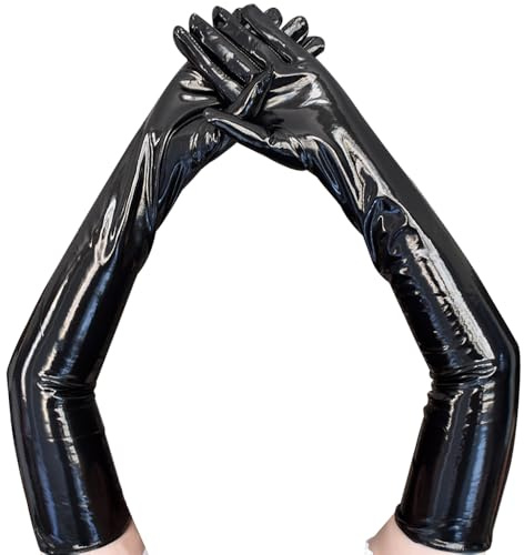 krautwear Guanti da sera lucidi da donna, in vernice e pelle, colore: rosa, rosso, nero, Nero , Taglia unica