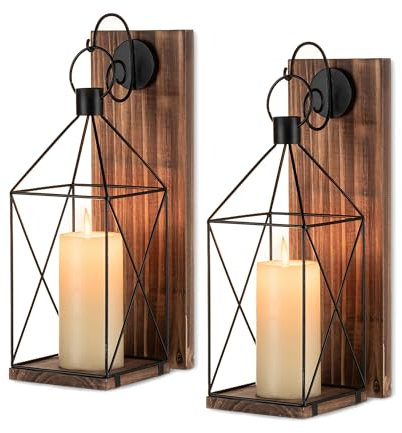 Staymoment Portacandele da parete in legno, set da 2 lanterne da 40 cm, decorazione da parete, marrone, per soggiorno, corridoio, camino, da parete