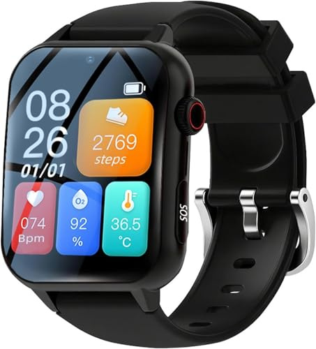 X&Z-XAOY Montre Intelligente pour Les Seniors avec Appel Vidéo HD Détection De Chute GPS IP67 Waterproof Fall Alert Devices (dispositifs D'alerte De Chute Étanches) pour Hommes/Femmes(Black)