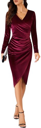 CMTOP Womens Cocktail Dress Wrap Dress (Burgundy, M)
