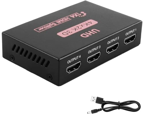 4K UHD HDMI Splitter 1 Entrada 4 Salidas Divisor Multi-Cador Puertos HDMI Extender Pantalla para TV Monitor Proyector PS3 PS4 PS5 Xbox PC Laptop Adaptador Ladron HDMI Sin Extensión