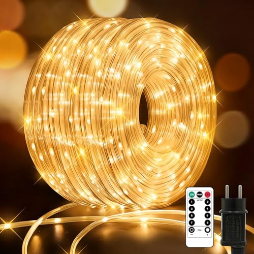 Liyade 30M 600 LED Lichterschlauch Außen, Mega-Lichterkette IP65 Wasserdicht Ø7.5mm Fernbedienung Timer 8 Modi Dimmbar, Für Haus Fassade Weihnachten Hochzeit Business Deko Innen Außen