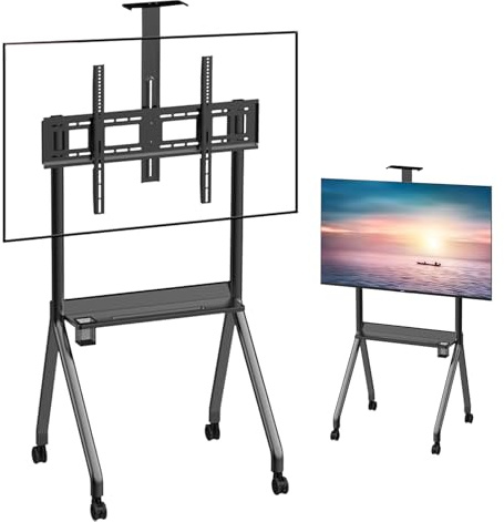 Mobiler TV-Ständer mit Stecktafel-Aufbewahrung für 42-120 Zoll Fernseher, hält bis zu 120 kg, höhenverstellbar, tragbares Design mit Laptop-Regal, passend für 4K-Fernseher
