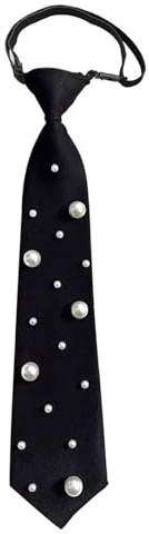 Elnwnnkc Cravatta da donna di lusso con perle accento in tessuto di poliestere pre legato cravatta nera per abbigliamento professionale o casual cravatta nera per uso quotidiano