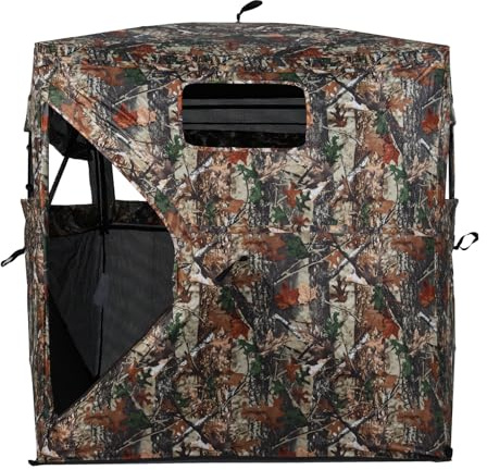 SPOTRAVEL 2-4 Person Pop Up Hunting Blind, 360°See Through Ground Blind with Carrying Bag, Portable Hide Camouflage Tent for Shooting Bird Watching Photography (147 x 147 x 170 cm)