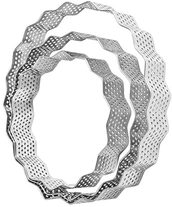 TOYANDONA Molde para Hornear Mousse de Acero Inoxidable Perforado 3 Piezas Borde Ondulado, Anillos Redondos de 9 Cm, 10.7 Cm y 12.7 Cm para Repostería y Postres Profesionales