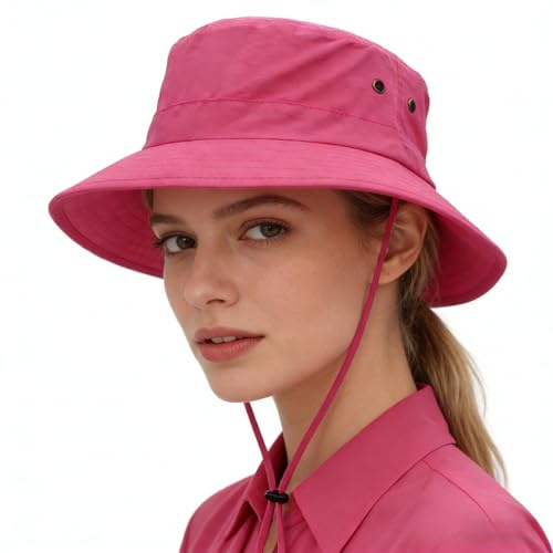 LLmoway Women’s UPF50+ Packable Sun Protection Bonnie Hat Dry Fit Breathable Windproof Boating Beach Hat Rose Red