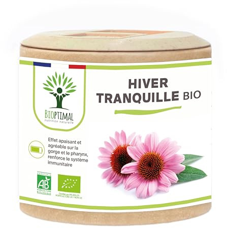 Défenses Bio - Bioptimal - Complément alimentaire - Echinacée enrichi avec Curcuma Eucalyptus Thym Plantain Hysope - Maux de l'Hiver et Allergies - Fabriqué en France - Certifié Ecocert - 60 gélules
