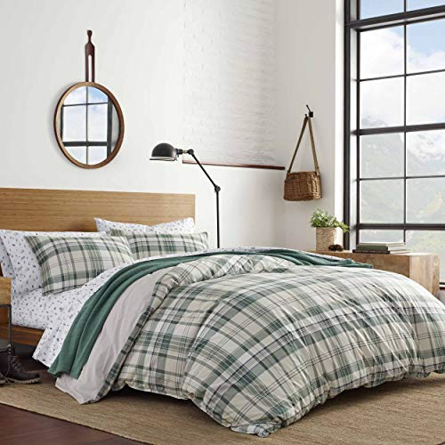 Eddie Bauer - King Duvet Cover Set, Cotton Reversible Bedding with Matching Shams, Plaid Home Decor for All Seasons (Timbers Evergreen, King)