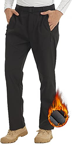 YUSHOW Pantaloni da sci da uomo per attività all'aria aperta, impermeabili, antivento, caldi, imbottiti, da snowboard, da trekking, Nero , M