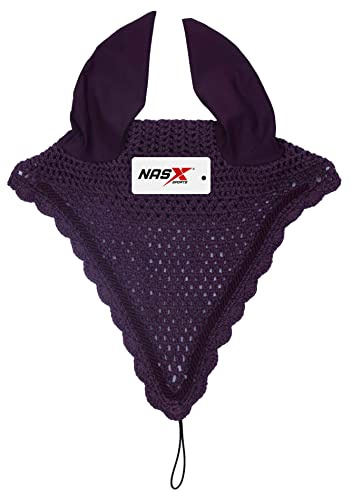 Horse Long Tie Down Fly Hood Fly Veil Ear Bonnet Flyveil Net Handmade Crochet (Full, Berry)