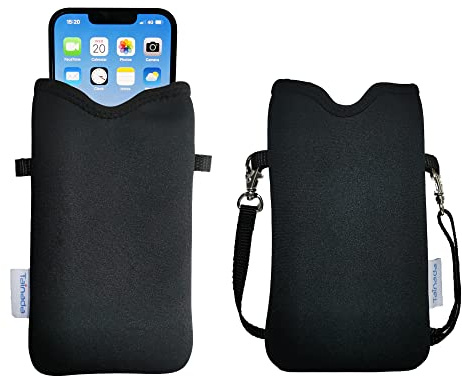Tainada Phone Sleeve Pouch Case Bag w/Crossbody Strap/Neck Lanyard (Black)