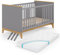 VitaliSpa Babybett Malia, Stubenbett, Grau/Eiche, 70x140 cm mit Matratze