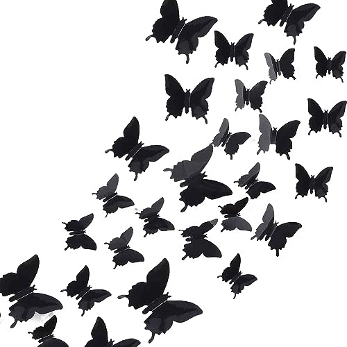 48 piezas 3D negro mariposa decoración de la pared pegatina adhesiva removible para el hogar y la habitación