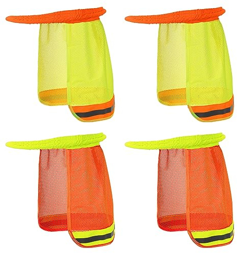 PATIKIL Hard Hat Sun Neck Shield, 4 Pack High Visibility Sun Shade Hard Hat Cooling Mesh Elastic Helmet Brim for Construction Outdoor Work, Orange Yellow