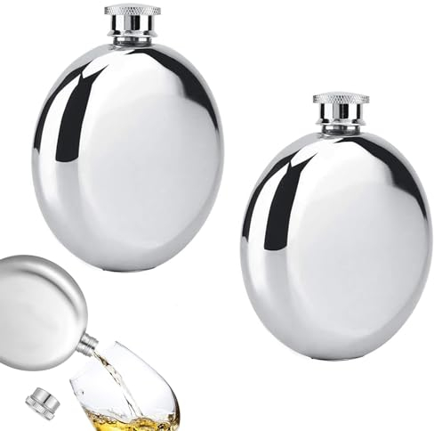 Flachmann Edelstahl Outdoor, 2 Stück Whisky Alkohol Flachmann, Edelstahl Flachmann und Trichte, Schnapsflasche Edelstahl für Wandern, Jagen, Camping, Klettern, Grillen, Bar, Angeln, Party(Silber)