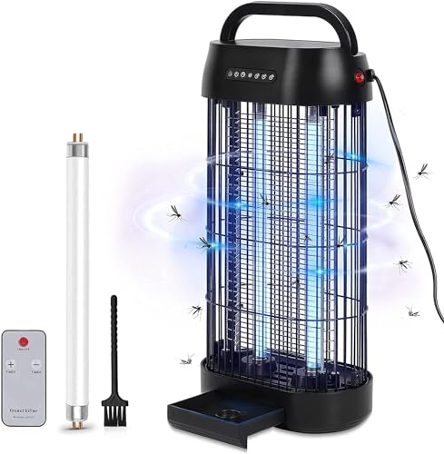 Lámpara Antimosquitos Eléctrico, 18W 1800V Timer Mosquito Lámpara con Control Remoto,80m² Atrapa Moscas Lámpara Eléctrica Que Reduce Efectivamente los Insectos Que Vuelan en Interiores y Exteriores