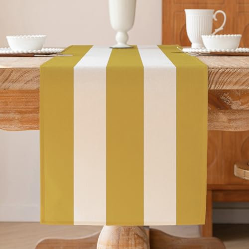 ViaElayu Camino de Mesa Amarillo Blanco Moderno a Rayas Lavable Invierno Estilo rústico Primavera Camino de Mesa de Cocina Decoración de Mesa de salón Decoración 33 x 183 cm