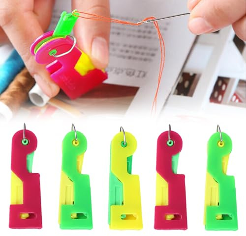 5 Pcs Automatic Needle Threader,Plastic Automatic Needle Threader UK,Simple Needle Threaders Hand Sewing Automatic Needle Threaders for Hand Sewing and DIY Threading Tool(Random Color)