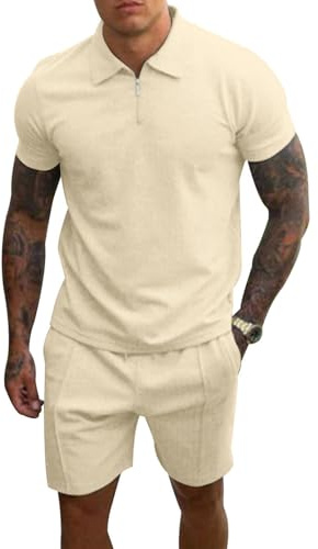 PRIVIMIX Hommes Survêtement d'été 2 Pièces Manches Courtes T-shirts Polo Jogging Ensemble de Chemises Pantalon court Business Tenue de Loisir