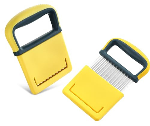 DOETYD 2PCS Crinkle Chip Cutter, Crinkle Cutter Chip Cutter Stainless Steelcrinkle Cutter Knife for Potato Chipper Chip Cutter, Vegetable Cutter Wave Cutter and Cucumber Slicer(Yellow)