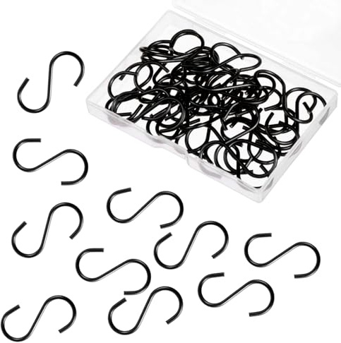 Thinp 40 Pcs Small S Hooks for Hanging, 1-1/2 Stainless Steel S Hooks Heavy Duty Utility Hook Mini S-Shaped Hangers for Christmas Ornament DIY Crafts Jewelry Key Chain Tags (Black)