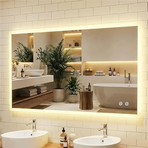 COSTWAY Specchio da Bagno LED 120 x 70 cm, Specchio da Parete Rettangolare con Anti-appannamento, Memoria, 3 Colori di Luce, Dimmerazione Continua e Vetro Temperato Infrangibile (120 x 70 x 3 cm)
