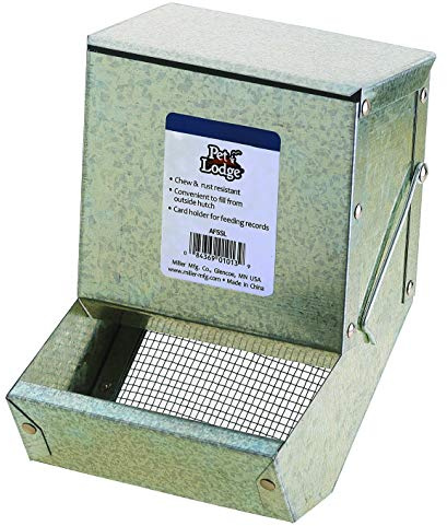 Pet Lodge® Steel Small Animal Feeder with Lid and Sifter Bottom | Cage Rabbit Feeder | Holds Several Days Worth of Food | 5 Inch