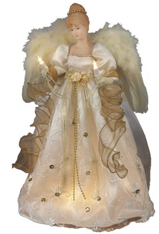 Kurt Adler 16-Inch UL 10 Light Ivory and Gold Angel Treetop
