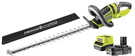 RYOBI - Cortasetos Eléctrico Inalámbrico 18V ONE+ - Cuchillas de 50cm para Setos, Ramas Finas y Recorte Regular - Se Entrega con 1 Batería 18V 2,0Ah y 1 Cargador - RHT1851R-20F