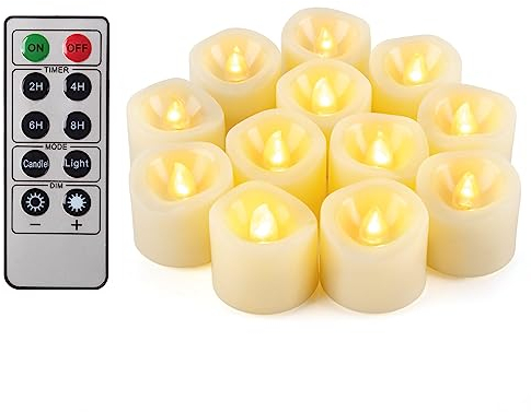 Velas de té votivas LED parpadeantes sin llama con mando a distancia funciona con pilas juego de 12 velas eléctricas para exteriores para Navidad decoraciones de Navidad (pilas incluidas) 200 horas