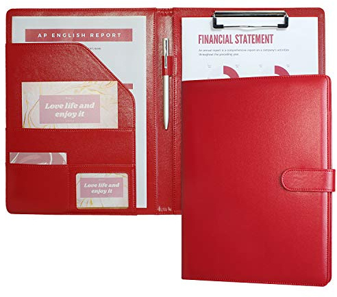 Mymazn Porte Document A4, Porte Bloc A4 Range Documents, Pochette Porte Documents Pu cuir, Porte Bloc-notes, Trieur Organiseur Portfolio (Rouge)