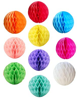 10pcs 6inch Paper Honeycomb Paper Pom Poms Decorative Tissue Paper Flower Colorful Hanging Flower Balls DIY Paper Handmade Craft for Wedding, Baby Shower, Birthday, Party ,Home Decor (6inch-Colorful)