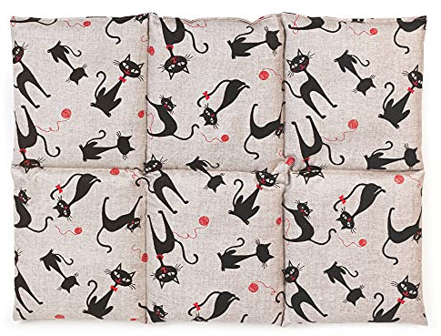 Coussin aux graines de lin 40x30 - Bouillotte sèche - Coussin thermique - Compresse froide (6 compartiments; Design: Mimi le chat)