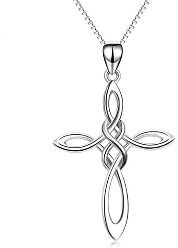 Cross Necklace for Women Angel wings Pendant Celtic Chain Heart Crucifix Infinity Jewelry Men Girls Teens (Silver C)