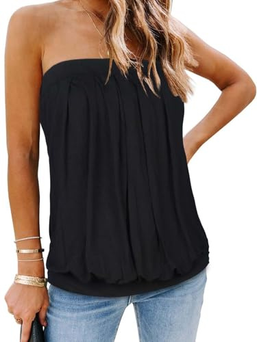 Women's Strapless Top Holiday Pleated Tube Top Shirt Twisted Bandeau Top Off Shoulder Blouse