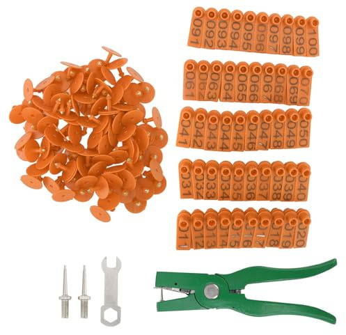 HERCHR Pince D'étiquetage d'animal avec étiquette d'oreille, Numéro 001-100 Pince D'étiquetage des Oreilles du Bétail Pince D'étiquetage d'oreille pour élevage d'animaux pour L'élevage de Bétail