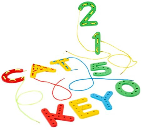harayaa Wooden Lacing Threading Toy Alphabet Number Threading Game Wood Lacing Abc Toy for Airplane